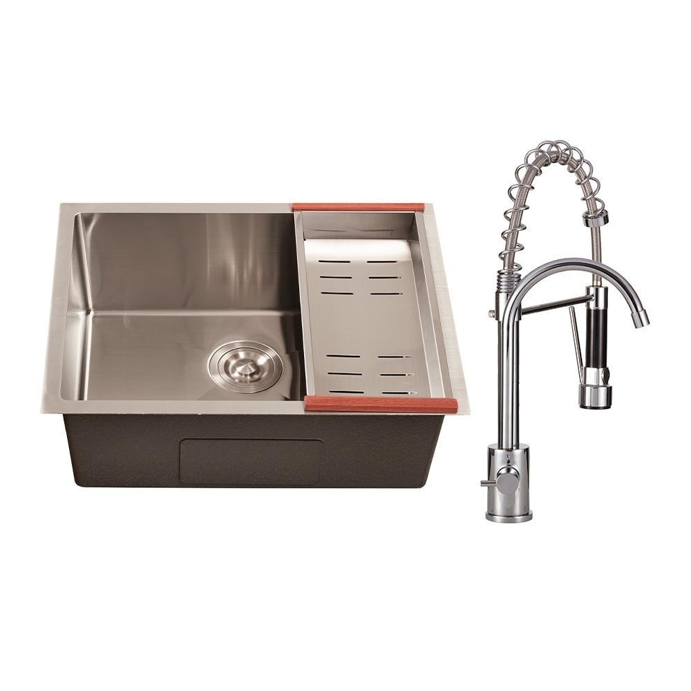 Cuba para Cozinha Terena 58 cm e Torneira Misturador Monocomando Saída para Filtro Carandaí Pingoo - Prata