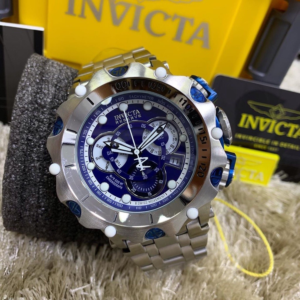 Relogio Invicta 27787 Hybrid Venom Reserve Prata Masculino Fundo Azul Lancamento Shopee Brasil