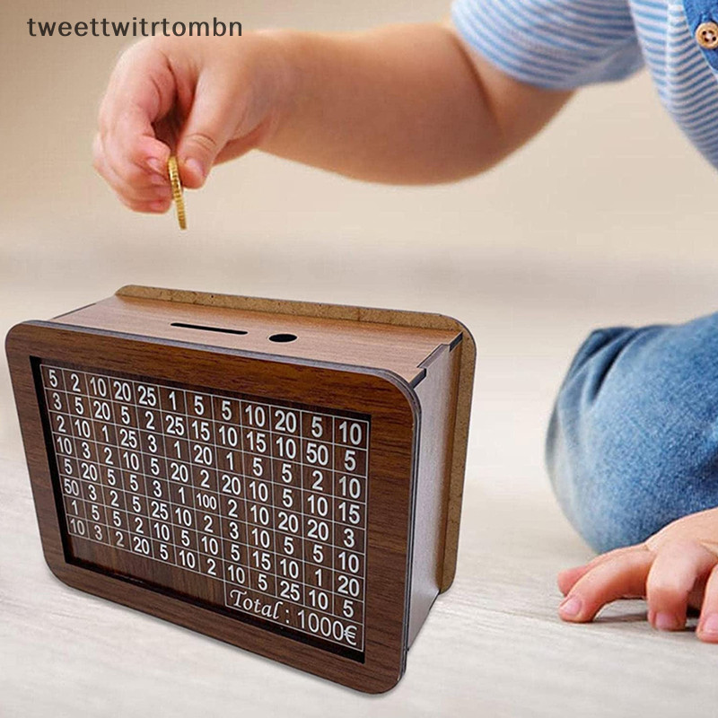 tweettwitrtombn Money Box Piggy Bank Wood , Caixa De Dinheiro Reutilizável Com Objetivo De Poupança E Números Para Verificar Ajudar O Hábito De Poupar BR
