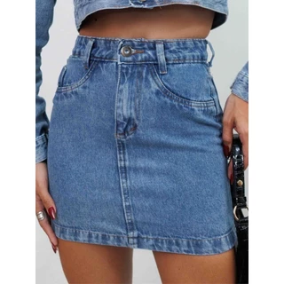 Saia Jeans Feminina Cintura Alta