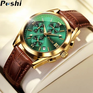 Relógios Masculinos Originais POSHI Luxury Brand Men's Waterproof Quartz Data De Visita Casual Leather Strap Luminous