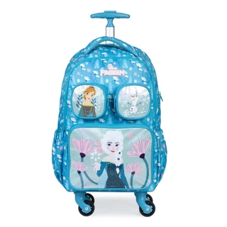 Mochila Escolar Infanto-Juvenil 4 Rodas Frozen Bloom Azul