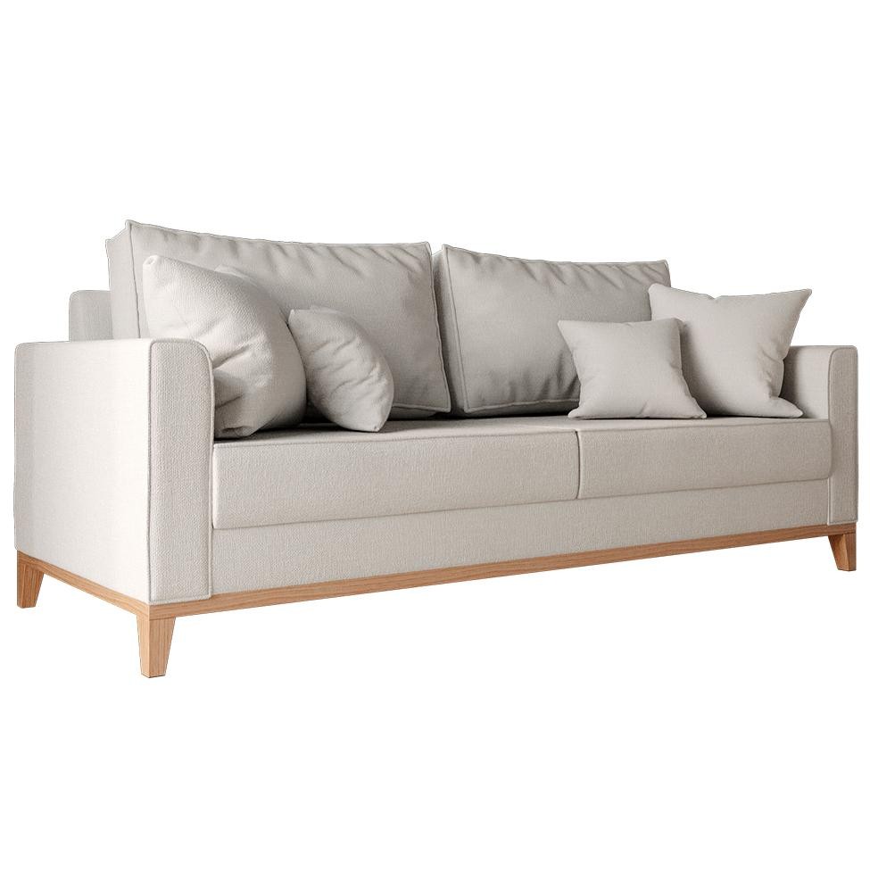 Sofá 3 Lugares Beny Base de Madeira Linho Cotton Cru.