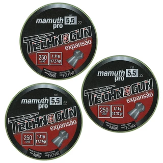 CHUMBINHO TECHNOGUN MAMUTH PRO EXPANSÃO 17,90GR 250UN. 5.5MM - COMBO 03 LATAS
