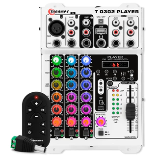 Mesa De Som Taramps T0302 Player Bluetooth Echo FX 3 Canais 2 Saídas 12 Volts RGB 72 Efeitos