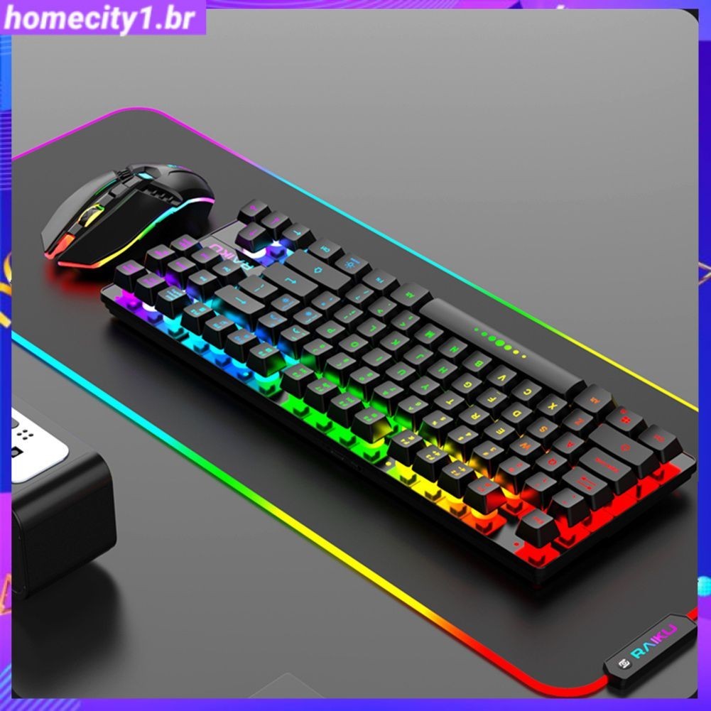 [Pronto] Conjunto de teclado e mouse para jogos Rgb Mecânico Touch Full 87 teclas R905 Led Rainbow retroiluminado sem fio recarregável teclado e mouse combo