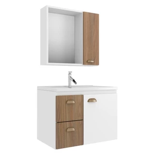Gabinete Banheiro com Cuba e Espelheira 60cm Multimóveis CR10072 Branco/Noce
