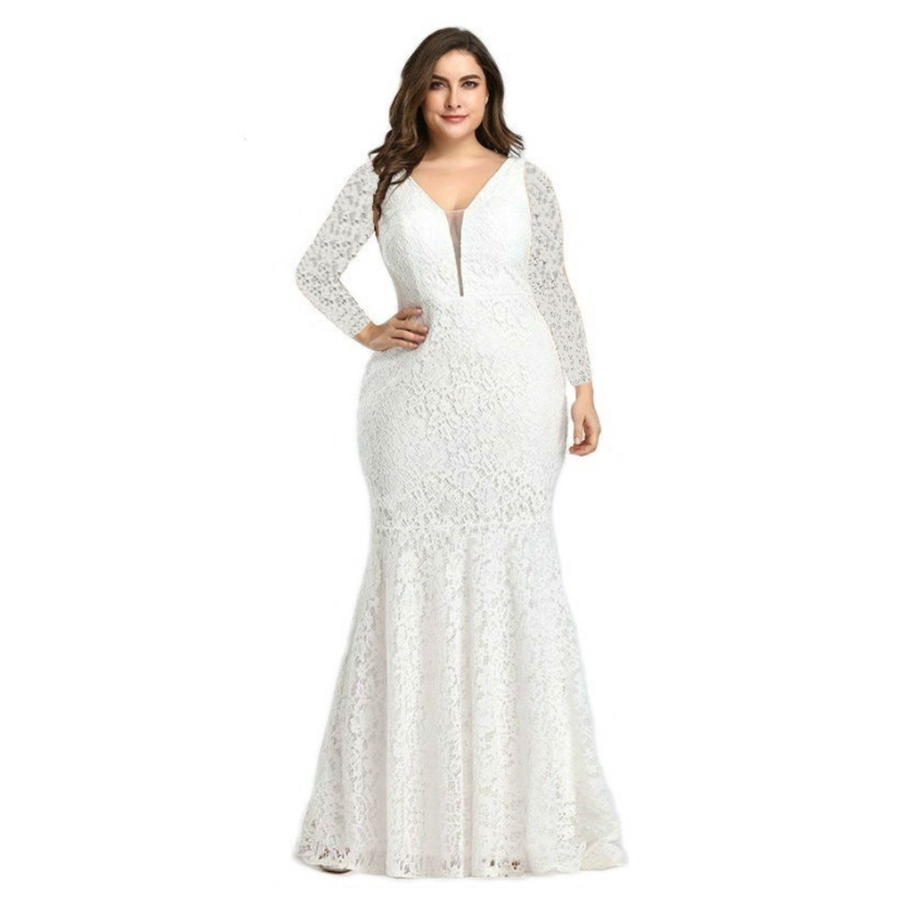 Vestido de Noiva Casamento Renda Civil Plus Size Longo 64 Branco