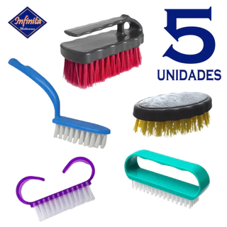 Kit 5 Escova multiuso lava roupa tênis unhas limpeza geral plástico