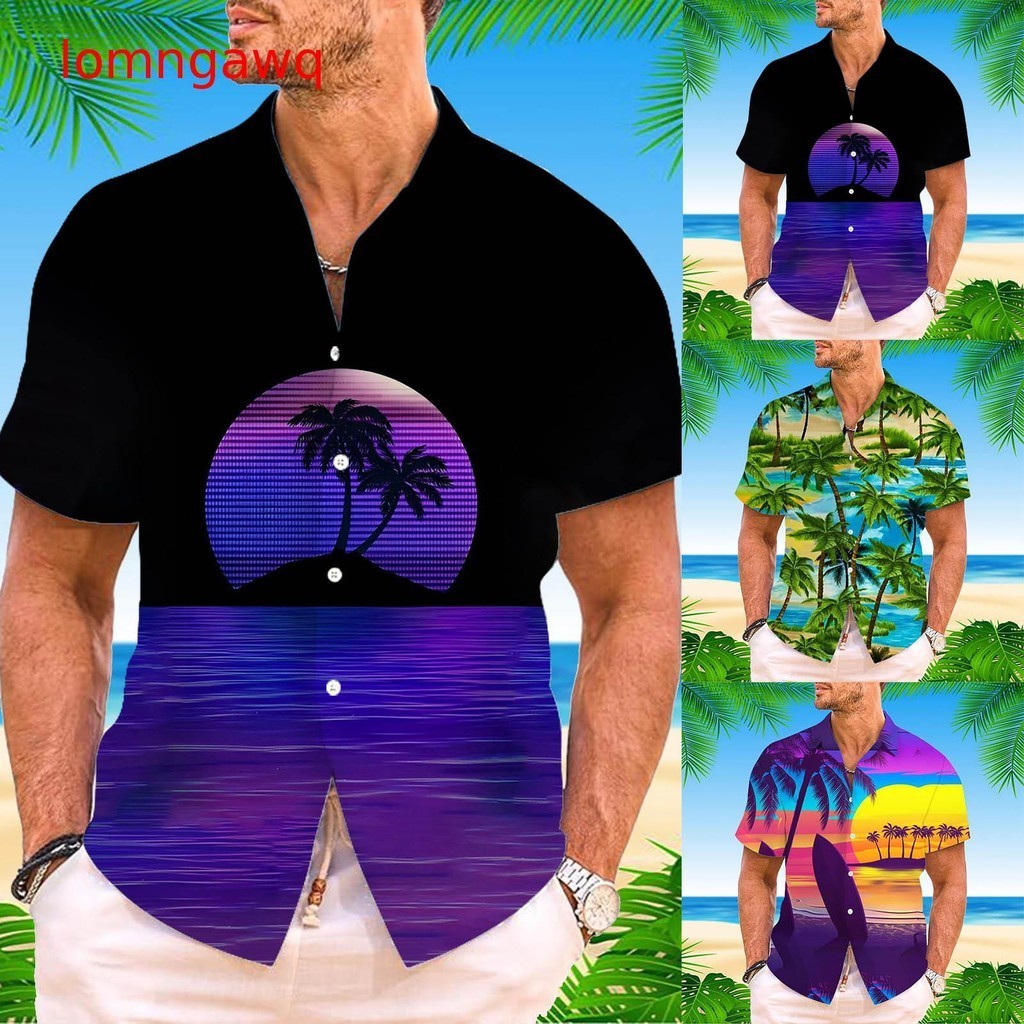 Homens De Luxo & # 39 ; s Camisas Sociais Verão Tropical Da Moda Havaiana  Praia V Pescoço Manga Curta Blusas Largas Roupas Moletons