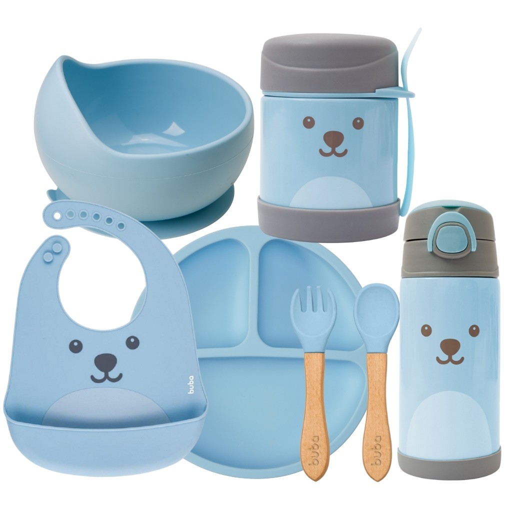 Kit Utensílios para Alimentação Infantil Bebês Azul - Buba | Shopee Brasil
