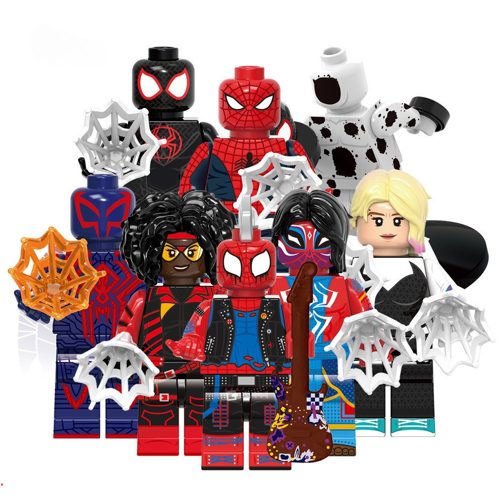 Jessica Drew Super Heroes Através Da Aranha-Verso Punk Miles Morales Gwen Stacy Mini Building Block Figura Brinquedos