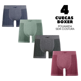 Kit 4 Cuecas Boxer ZEE RUCCI Sem Costura em Poliamida 1827