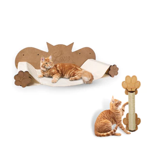 Circuito Para Gatos de Parede Kit Playground 2 Peças Cama Rede Caminha Descanso Arranhador Pet