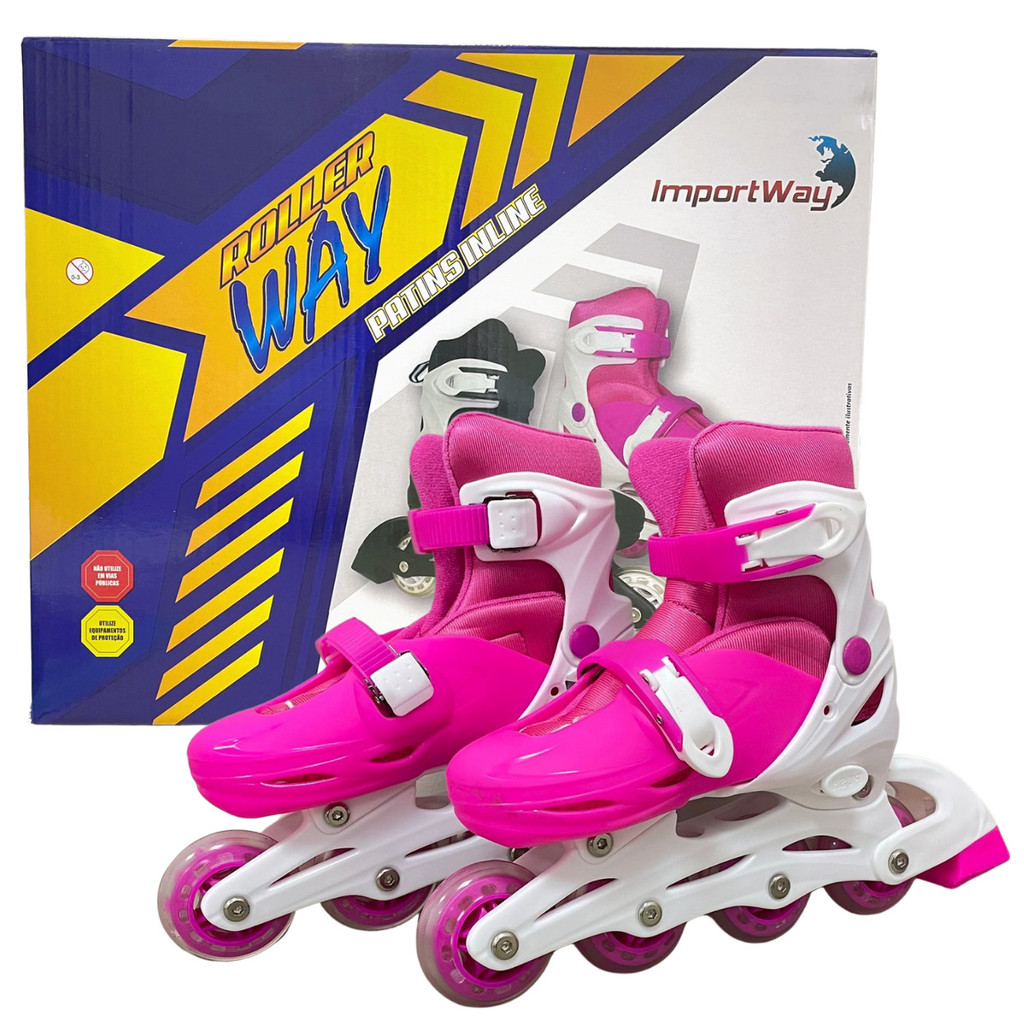 Patins Roller Inline Ajustável Rosa Com Tamanho Ajustavel 35 a 38 ...