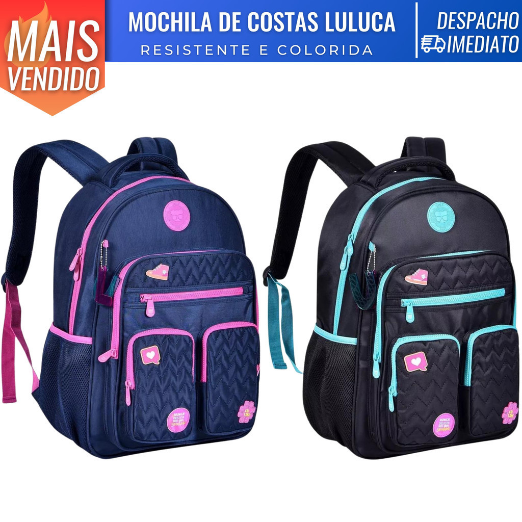 Mochila de Costas Feminina Escolar Reforçada Colorida Luluca Oficial ...