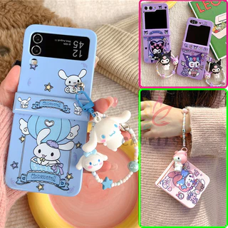 Bonito Desenho Animado Candy Dog Cor Slim Phone Casing Samsung Galaxy Z Flip 5 4 3 Pearl Doll Bracelet Proteção À Prova De Choque Capa Traseira Dura Para PC