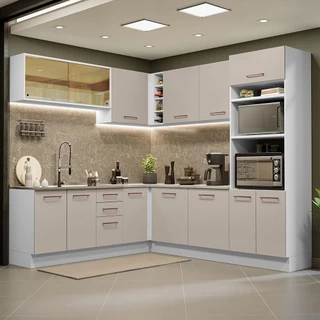 Armário de Cozinha Completa de Canto 459cm Branco/Crema Agata Madesa 01 em Oferta na Shopee