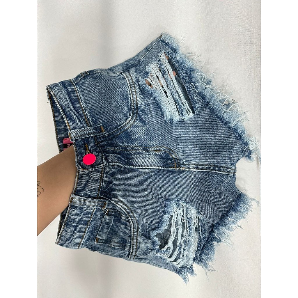 Shorts Jeans Luxo Bigodinho Desfiado Moda Mulher