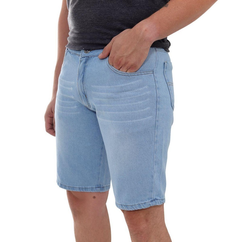 Bermuda Jeans Masculina Básica Lavagem Clara Linha Premium