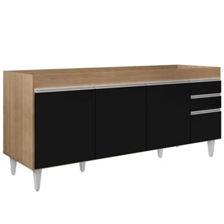 Balcão Gabinete Para Pia 180cm Sem Tampo Dallas Castanho/Preto - Lumil