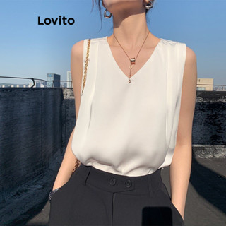 Lovito Regata Casual Plissada Lisa Para Mulheres LNL41061
