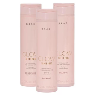 Kit Braé Glow Shine Shampoo 250ml, Shampoo 250ml, Condicionador 250ml (3 produtos)