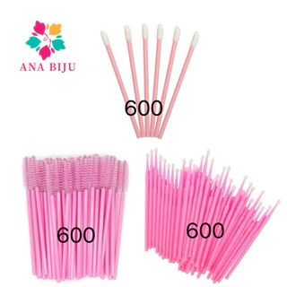 Kit - 600 Escovinhas + 600 Microbrush + 600 Aplicador de Batom Alongamento Cilios