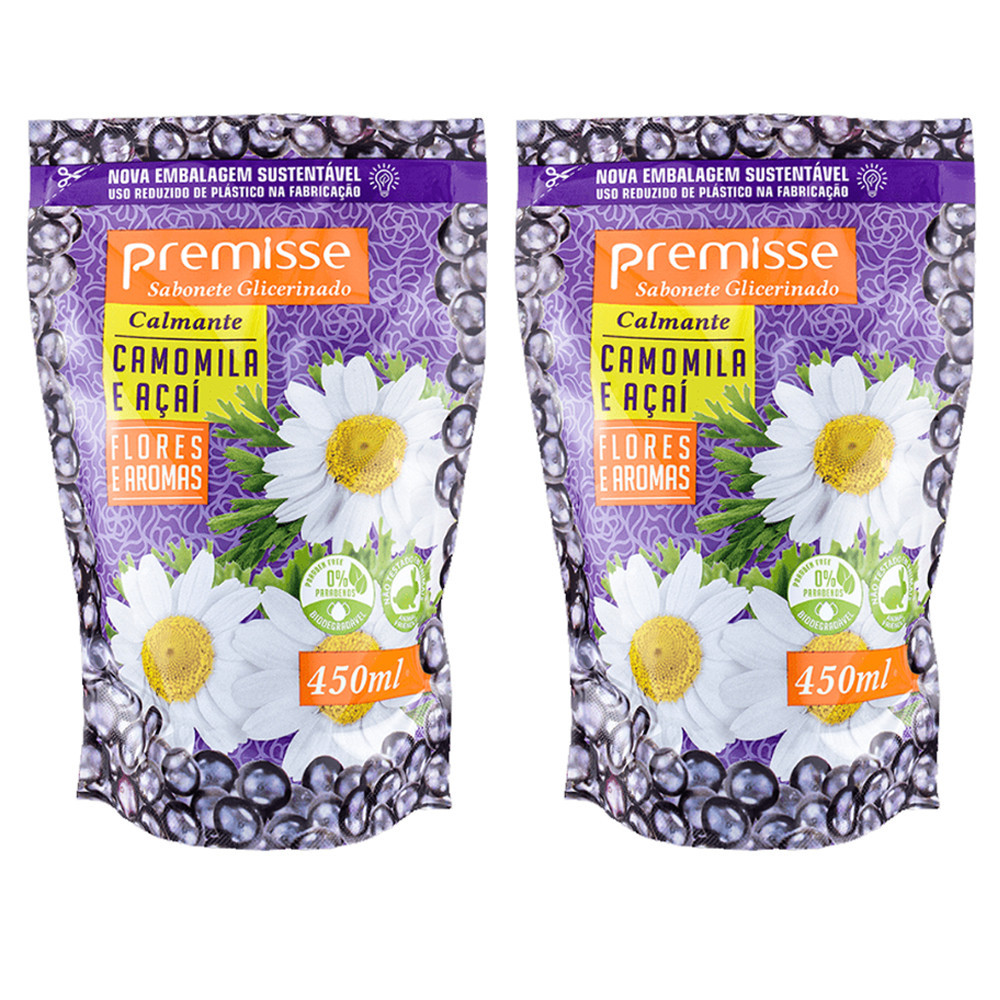 Kit c/2 Sabonete Líquido 450ml Premisse Camomila e Açaí | Shopee Brasil