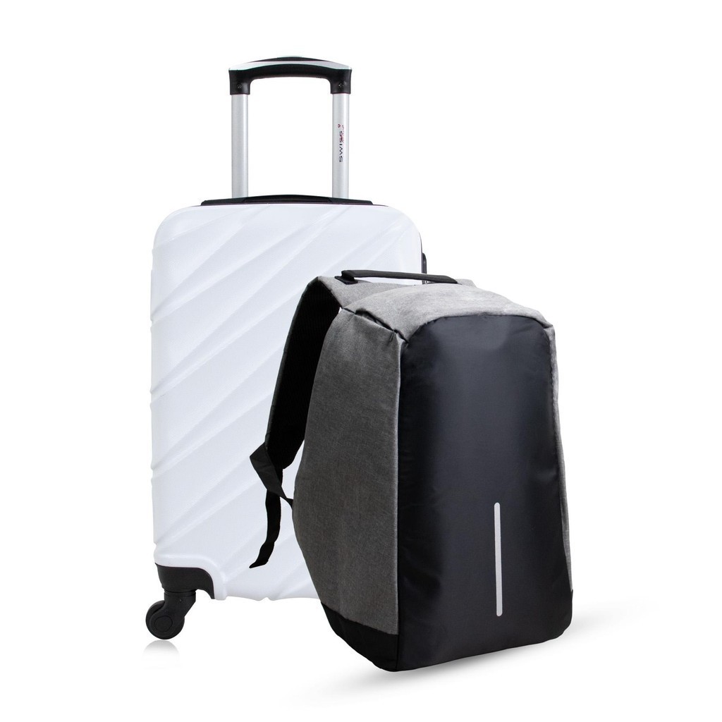 Kit mala de bordo branca Havana + Mochila Antifurto Swiss Move