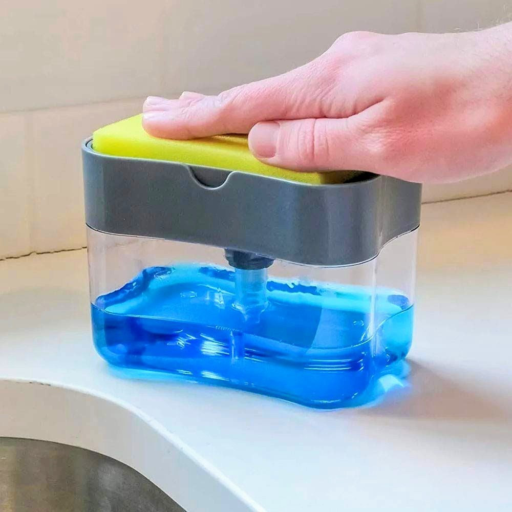 Dispenser Porta Detergente Sabão 2 em 1 Suporte para Esponja 380ml Premium