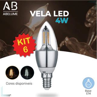 Kit 6 Lâmpada Vela LED para Lustre 4W E14 Pendente Modelo Moderno Branco Frio (6,000K) ou Branco Quente (3,500) 110V-220V | Bivolt