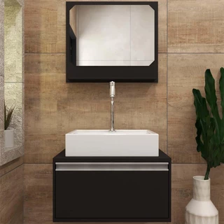 Gabinete P/ Banheiro C/Cuba + Espelho Real 50 Preto S/C