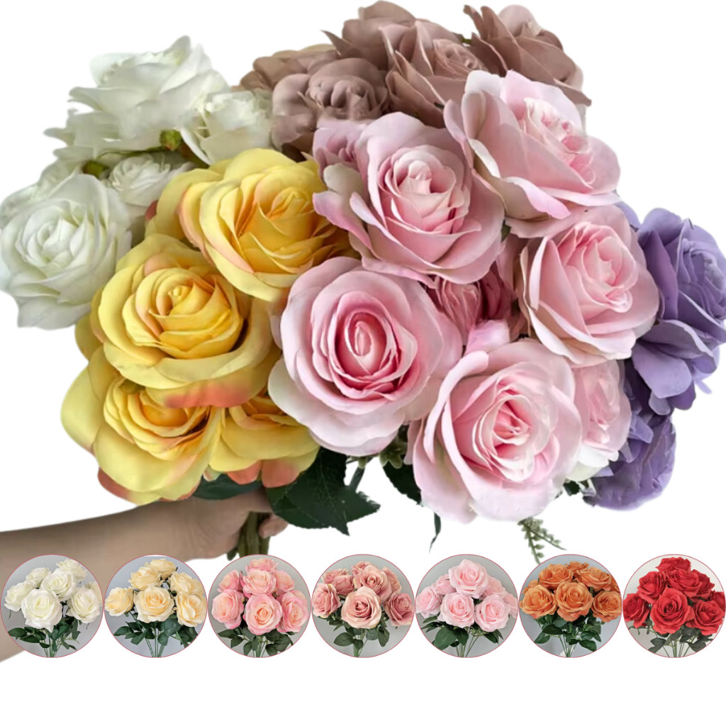 Atacado 5 Buquês Premium Flores Artificiais Rosas 50cm Decoração ...