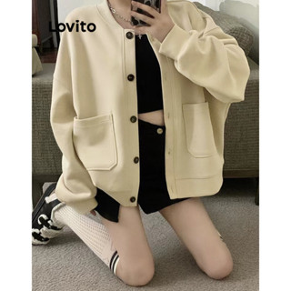 Lovito Casual Cardigã Feminino Liso com Botão e Bolso LNA29432 (Damasco)