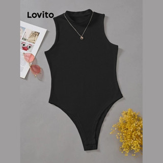 Lovito Macacões Básicos Lisos Casuais Para Mulheres LNE31011 (Branco Preto)