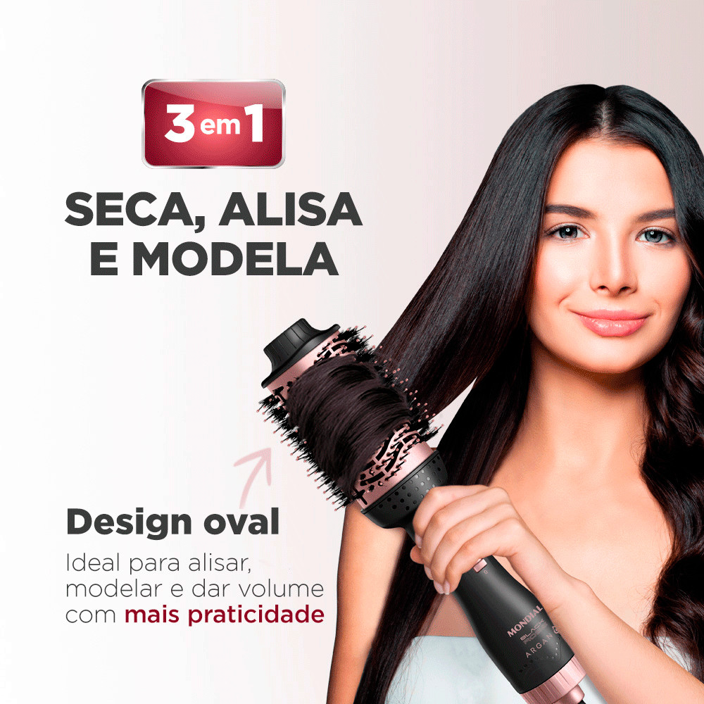 Escova Secadora Mondial Cabelos Curtos e Longos Brilho e Maciez Bivolt ...