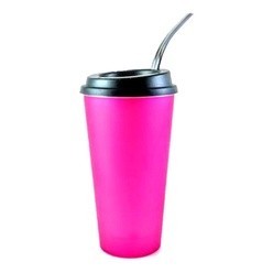 Copo de Tereré Verão Neon Rosa com Tampa e Bomba