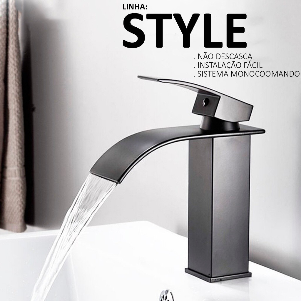 Torneira de Banheiro Lavabo Luxo Metal Preta Moderna | Shopee Brasil