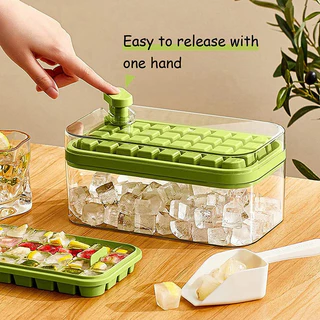 32 Grade Bandeja De Cubos De Gelo Molde De Silicone Com Tampa De Um Botão Caixa De Armazenagem Máquina Não Tóxica De Barra Durável Pub Wine Ice Blocks Maker