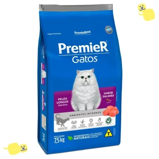 Alimento Premier Gatos Pelos Longos Adultos Ração Sabor Salmão 7,5Kg Super Premium Cachorro Pet Dog