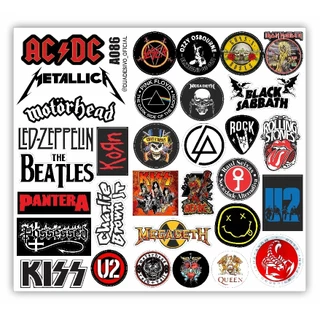 Kit 32 Adesivos Bandas de Rock In Roll Clássicas Nacionais Internacionais Personalizado Cartela Top