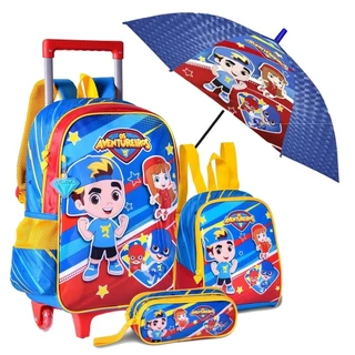 Kit Mochila Rodinha Estojo Lancheira Meninos Os Aventureiros Luccas Neto Gineto Guarda Chuva Oficial Youtuber Lancamento Clio
