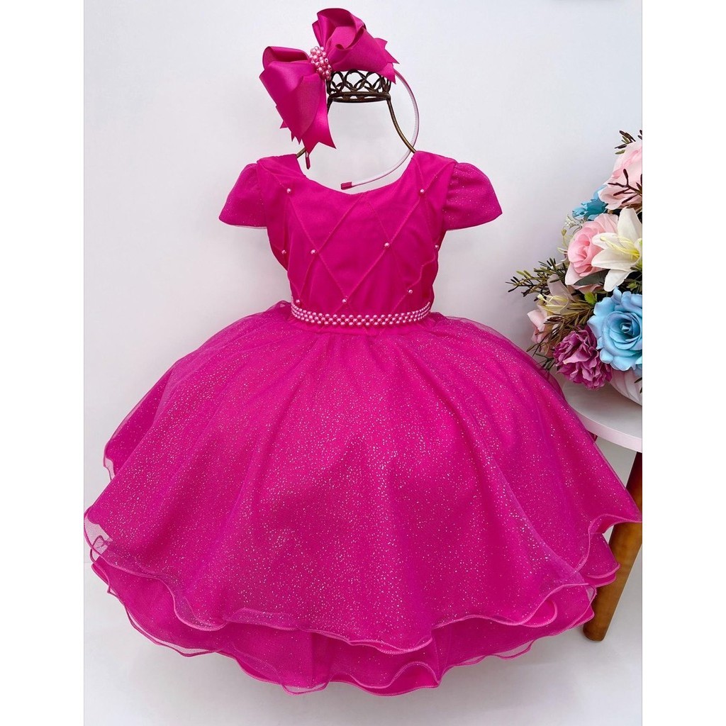 Vestido festa rosa bebe e pink infantil aninho a anos luxo
