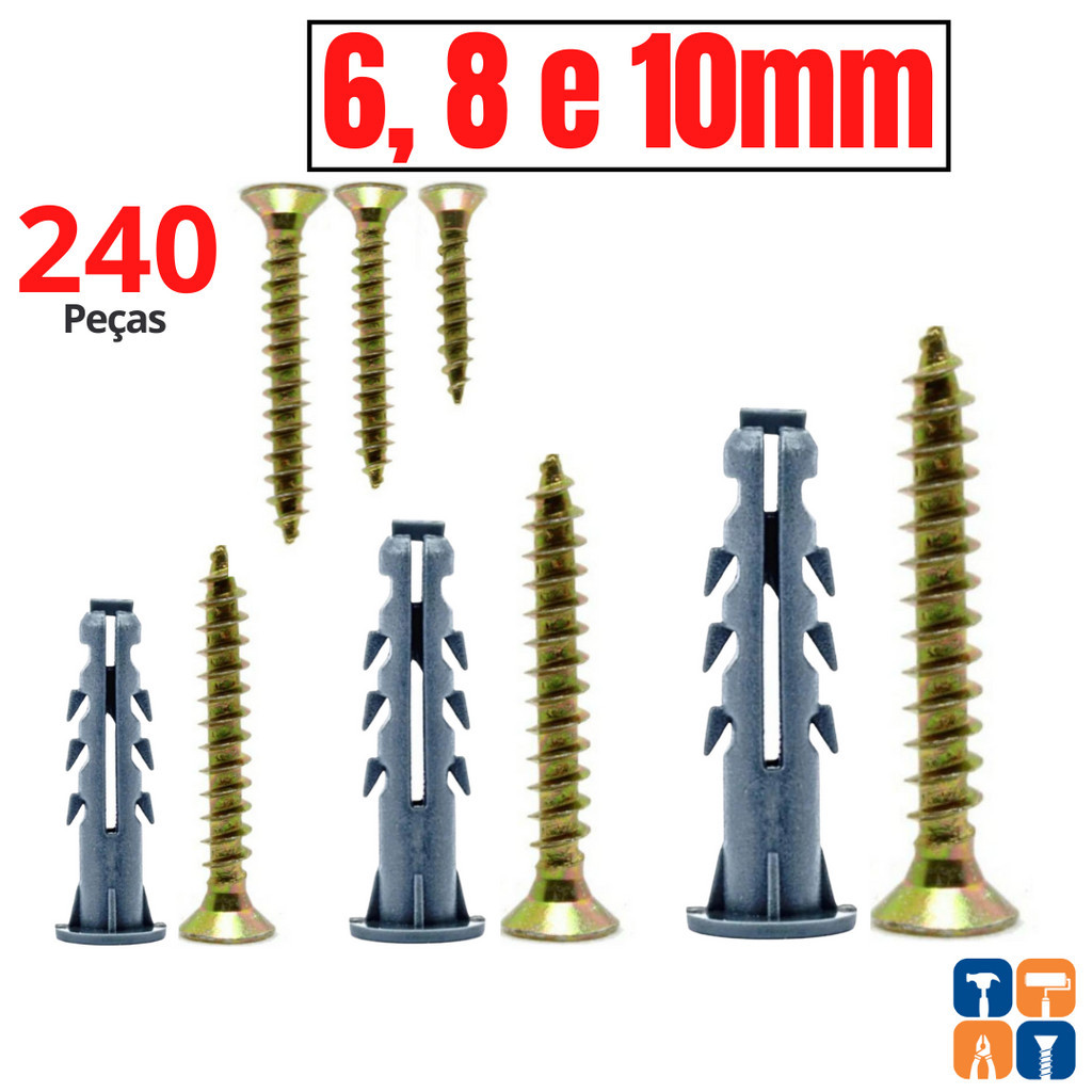 Kit Parafusos Tamanhos variados e parafusos para Bucha 6mm, 8mm e 10mm ...
