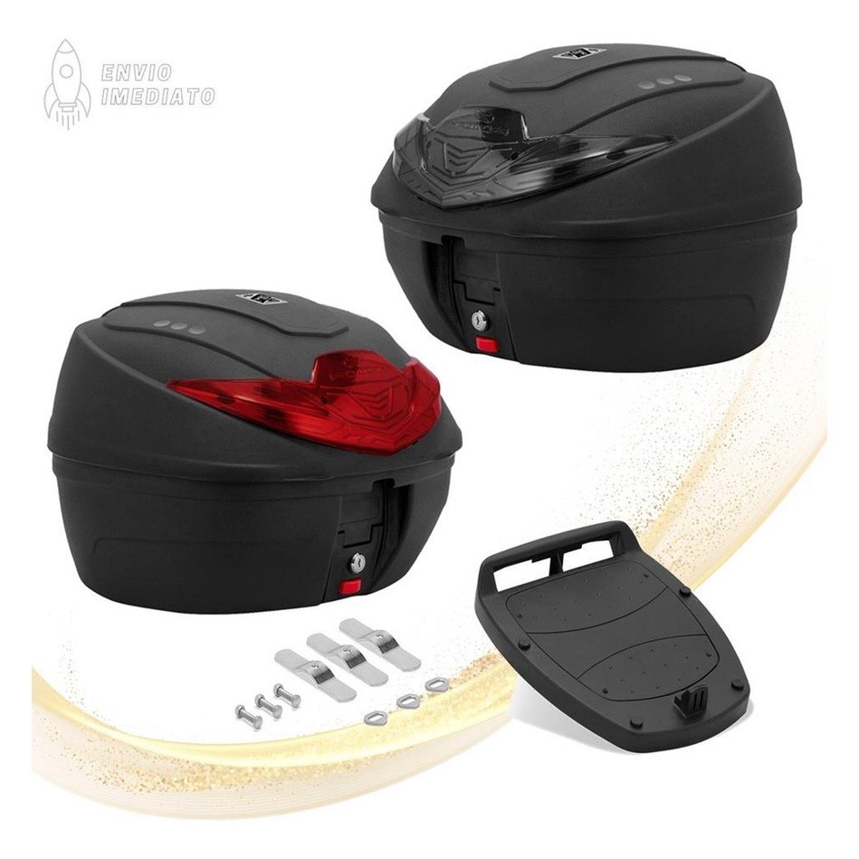 Bau Bauleto Para Moto 35 Litros Pro Tork Universal Completo Novo Fume / Vermelho / Cristal
