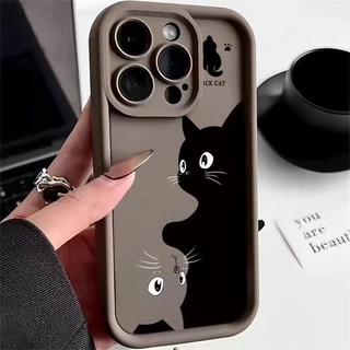 Bonito Dos Desenhos Animados Gato Preto Padrão Caso De Telefone Para iPhone 16 11 12 13 14 15 Pro Max XS XR X 7 8 Plus SE 2020 Mini Silicone Capa Traseira