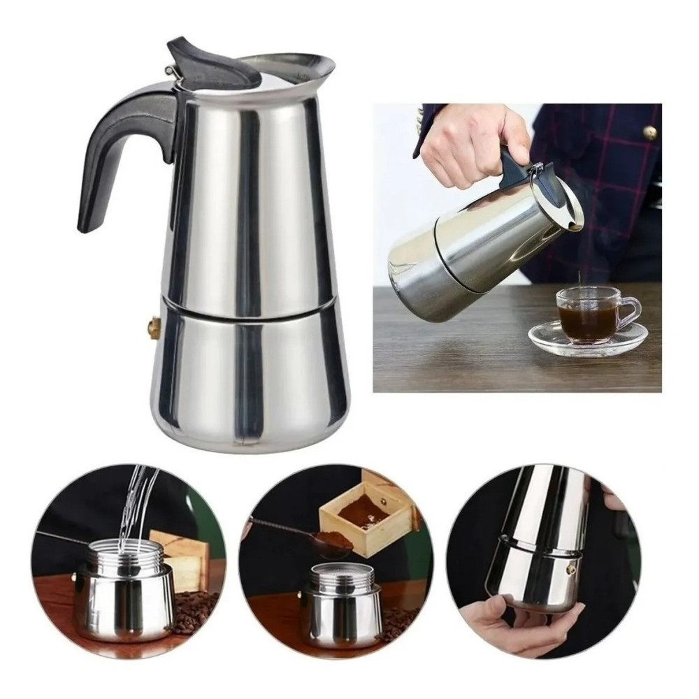 Cafeteira Italiana Inox Premium para 6 xicaras Café Expresso de Cafeteria Tradicional Moka