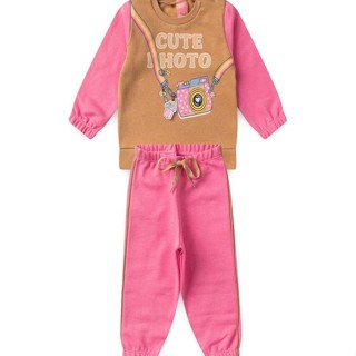 Conjunto Bebê Moletom Menina - Cute Photo - Marrom e Rosa