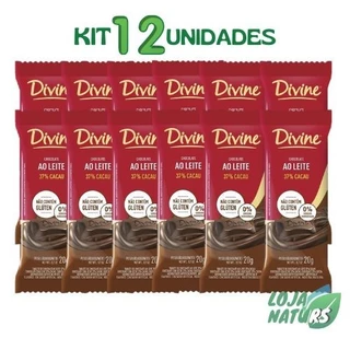KIT 12 Barrinhas de Chocolate ao Leite / Amargo / Cookies Sem Glúten 20g - Divine